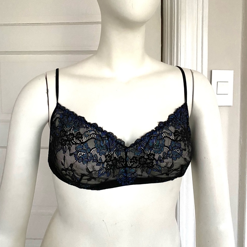 URBAN OUTFITTERS OUT FROM UNDER LACE BLACK METALLIC BRALETTE XL